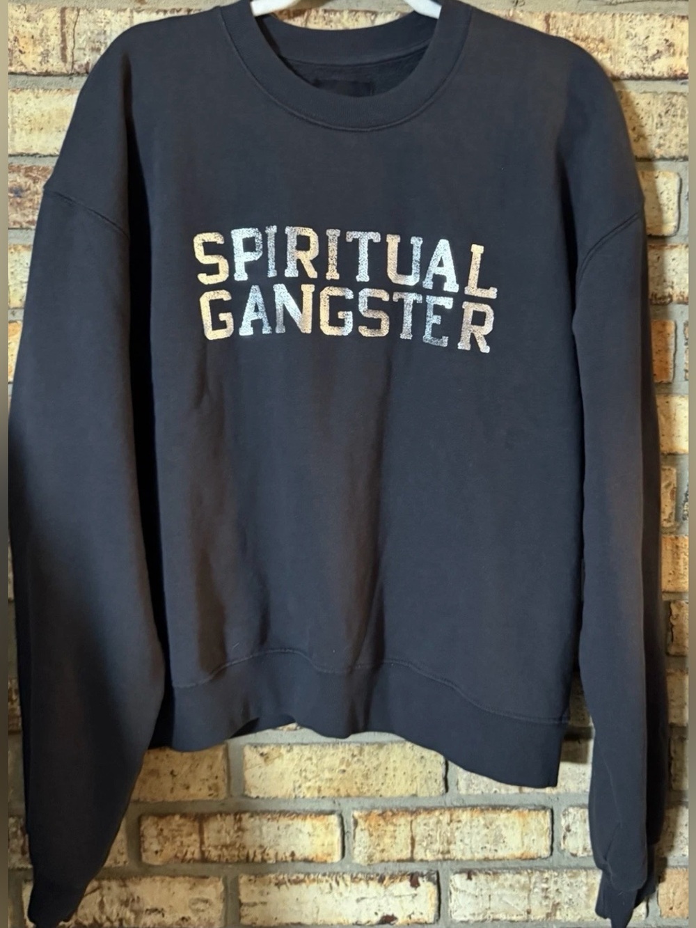 Spiritual Gangster Black Women's Crew Neck Pullover Sweatshirt L NWT